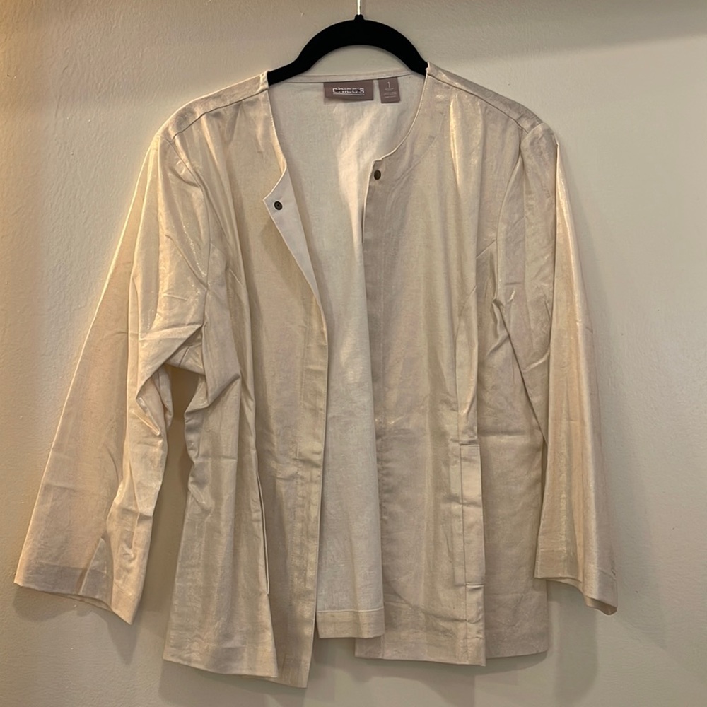 CHICO’S Gold-Cream shimmer jacket
